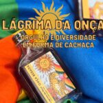 Imagem da cachaça Lágrima da Onça, uma edição especial para o Mês do orgulho LGBTQIA+, com rótulo comemorativo em homenagem à carta "O Sol" do baralho de tarot